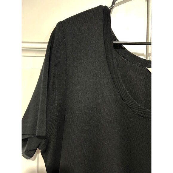 Exclusively Misook Long Black Dress Slit Hem Size L Short Sleeve - Picture 4 of 9